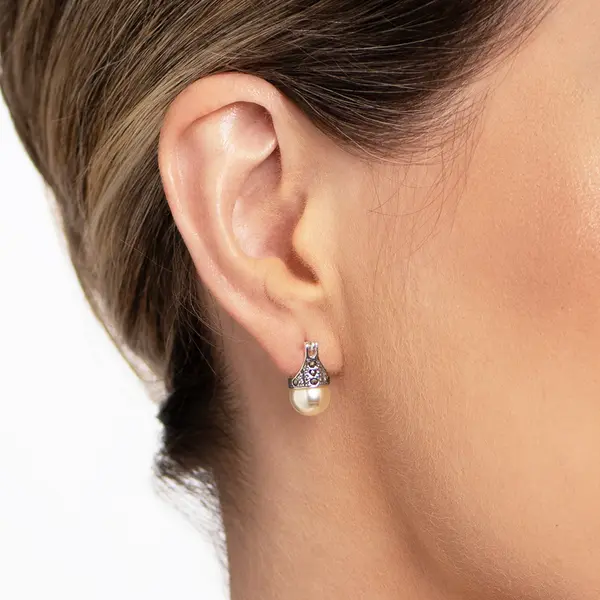 Brinco Prata Lady Di Pérola E Marcassita P