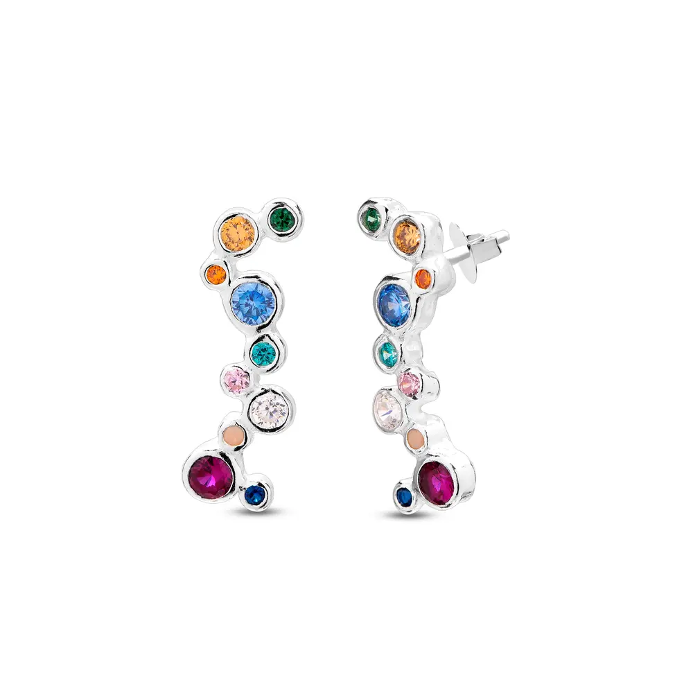 Brinco Prata Zircônia Coloridas Redondas