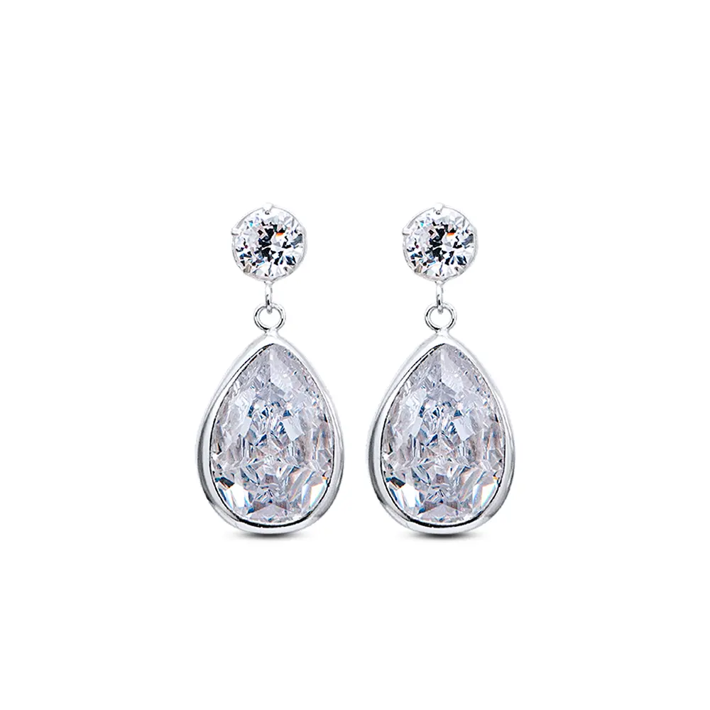 Brinco Prata Gota Zircônia Grande
