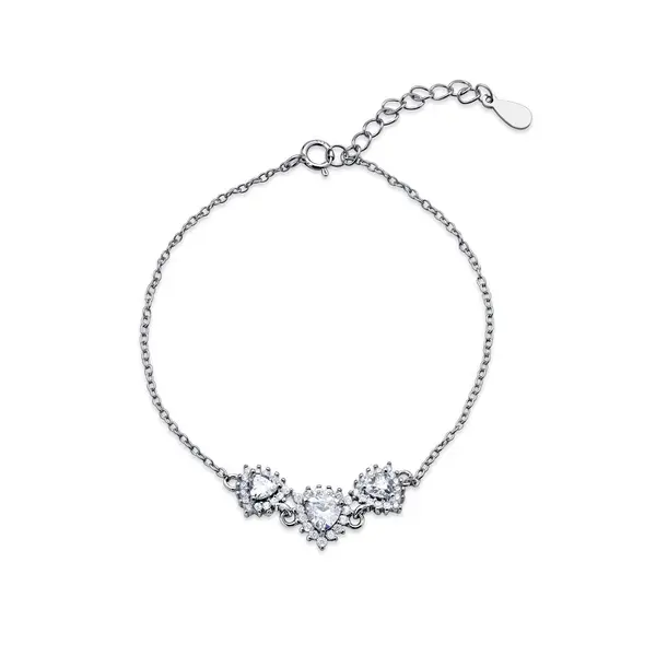 Pulseira Prata Rodinada Três Corações
