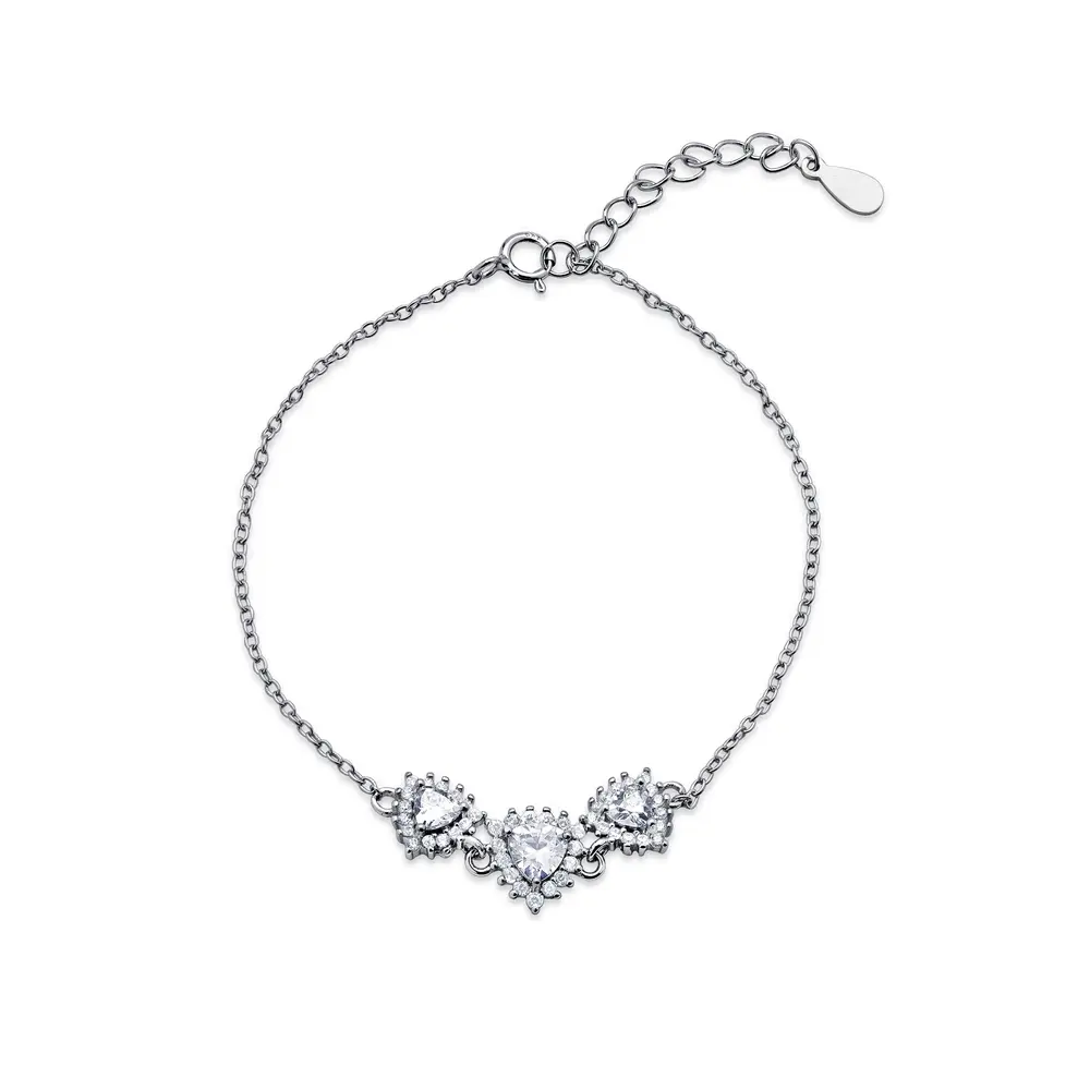 Pulseira Prata Rodinada Três Corações