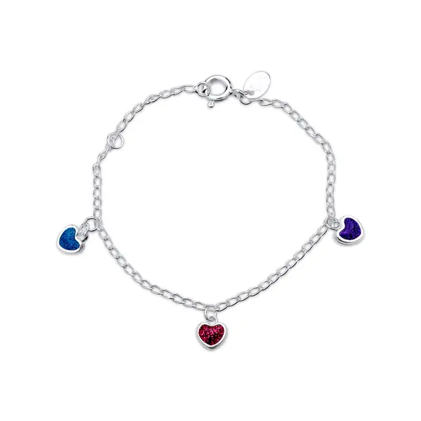 Pulseira Prata Infantil Coração Com Glitter Colorido
