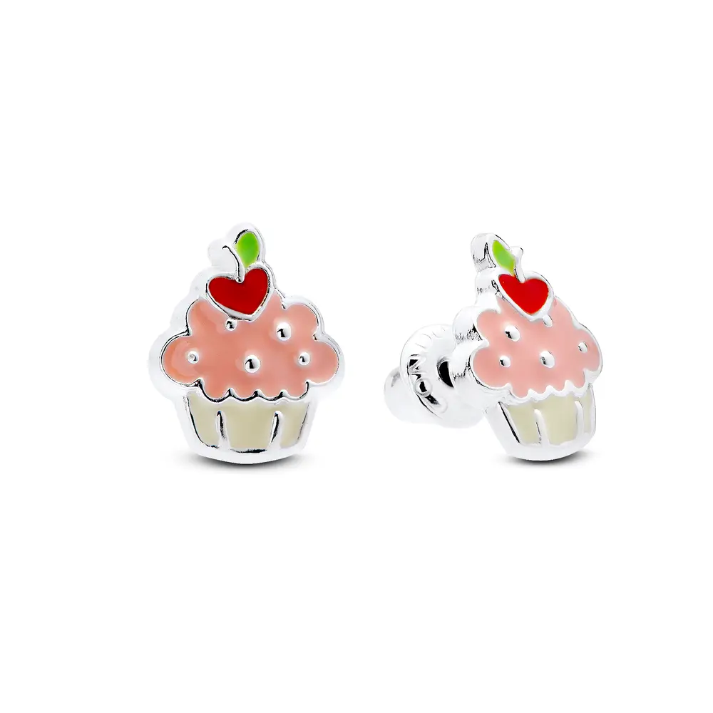 Brinco Prata Infantil Cupcake Com Cereja