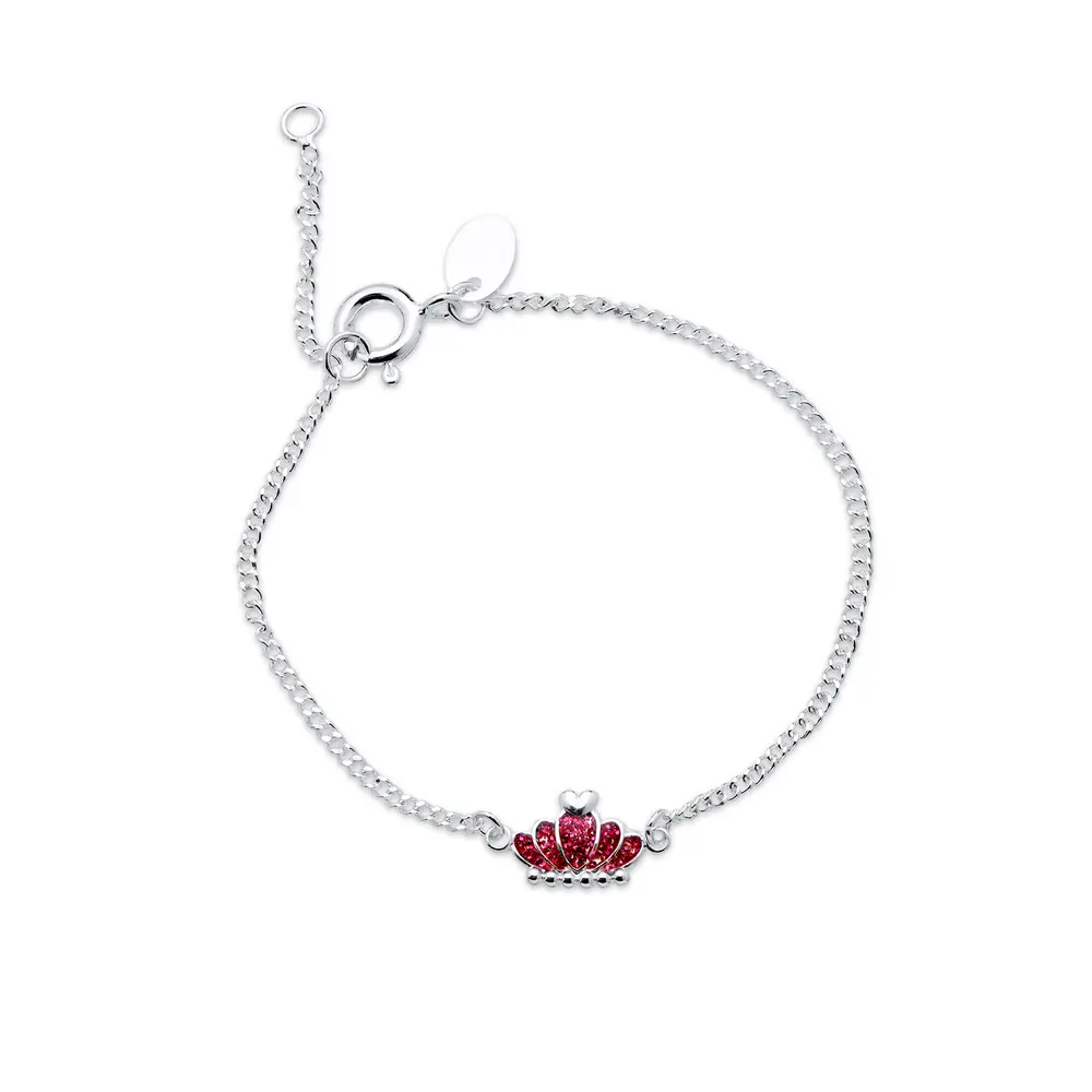 Pulseira Prata Infantil Coroa Pink