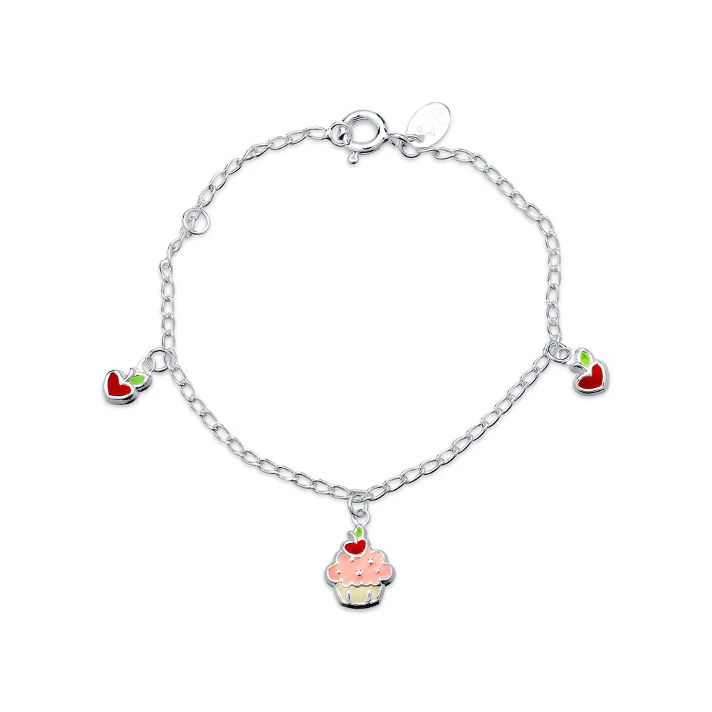 Pulseira Prata Infantil Cupcake Com Cereja