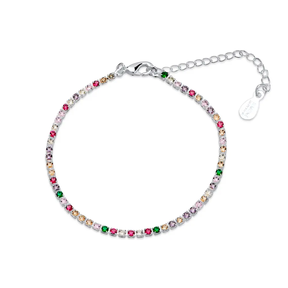 Pulseira Prata Leve Riviera Zircônias Coloridas