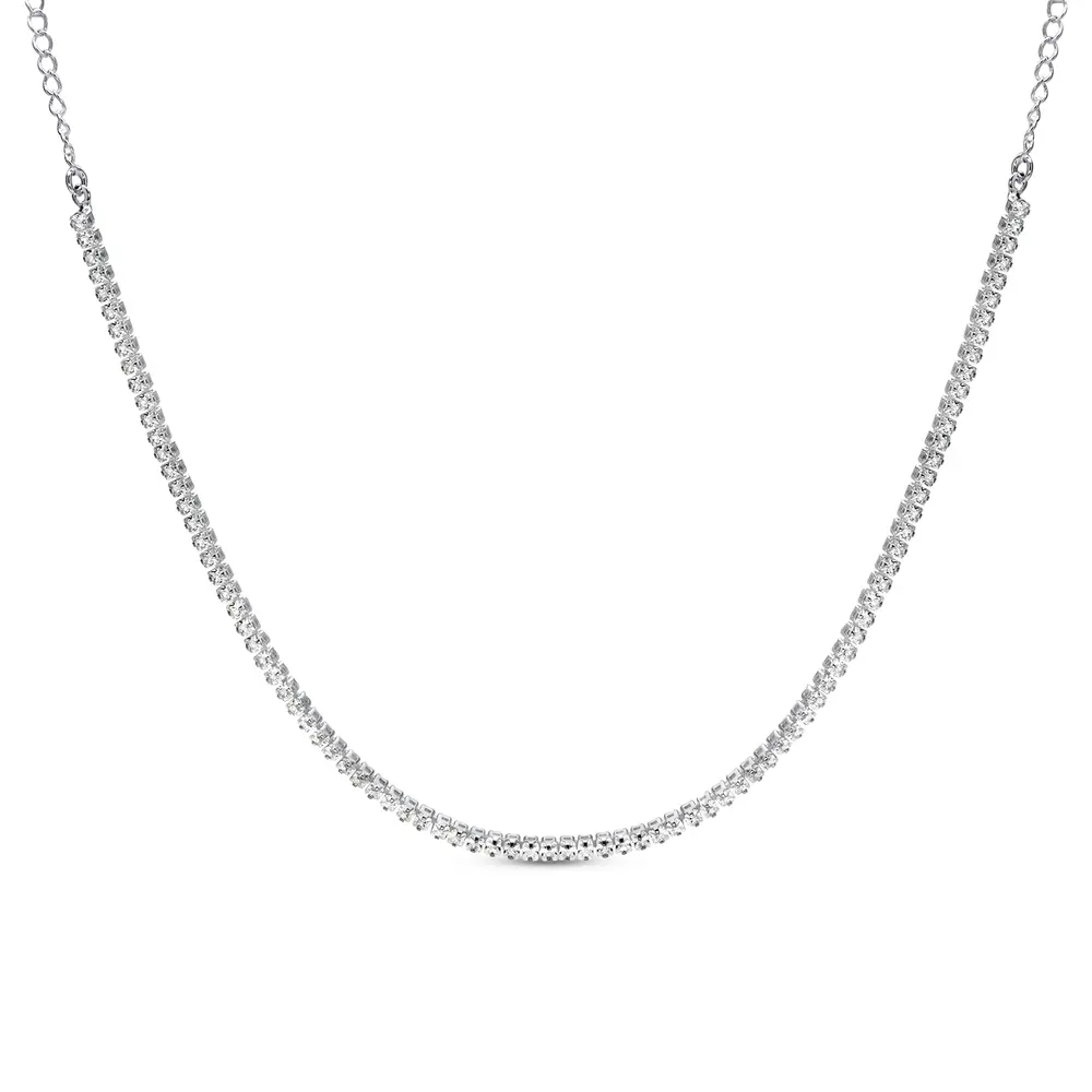 Choker Prata Leve Riviera Pedras Brancas