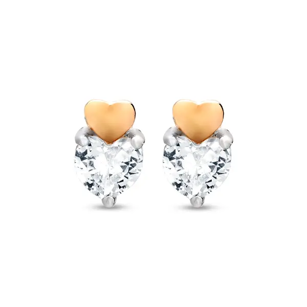 Brinco Prata Coração Com Aplique Em Ouro