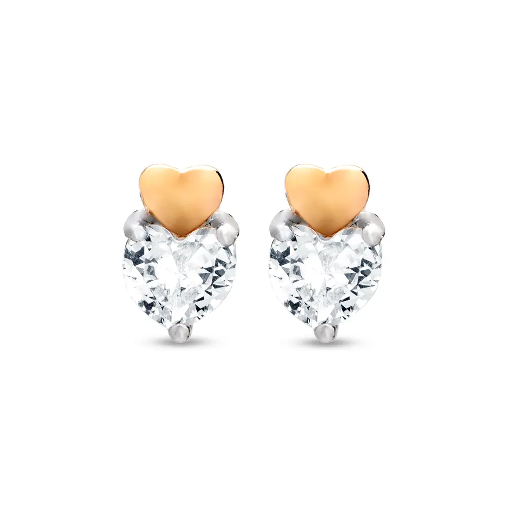 Brinco Prata Coração Com Aplique Em Ouro