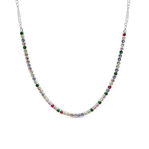 Choker Prata Leve Riviera Zircônia Redonda Colorida