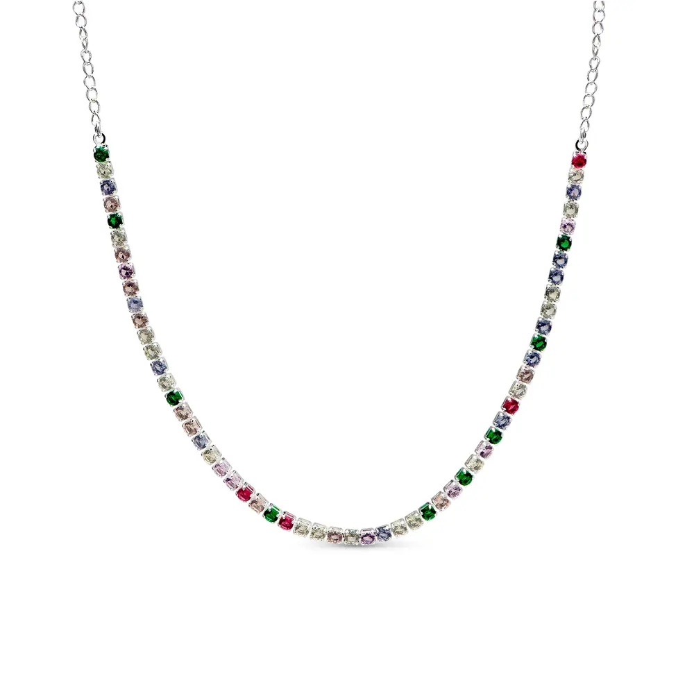 Choker Prata Leve Riviera Zircônia Redonda Colorida