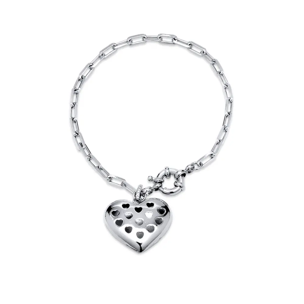 Pulseira Banho De Ródio Coração Vazado