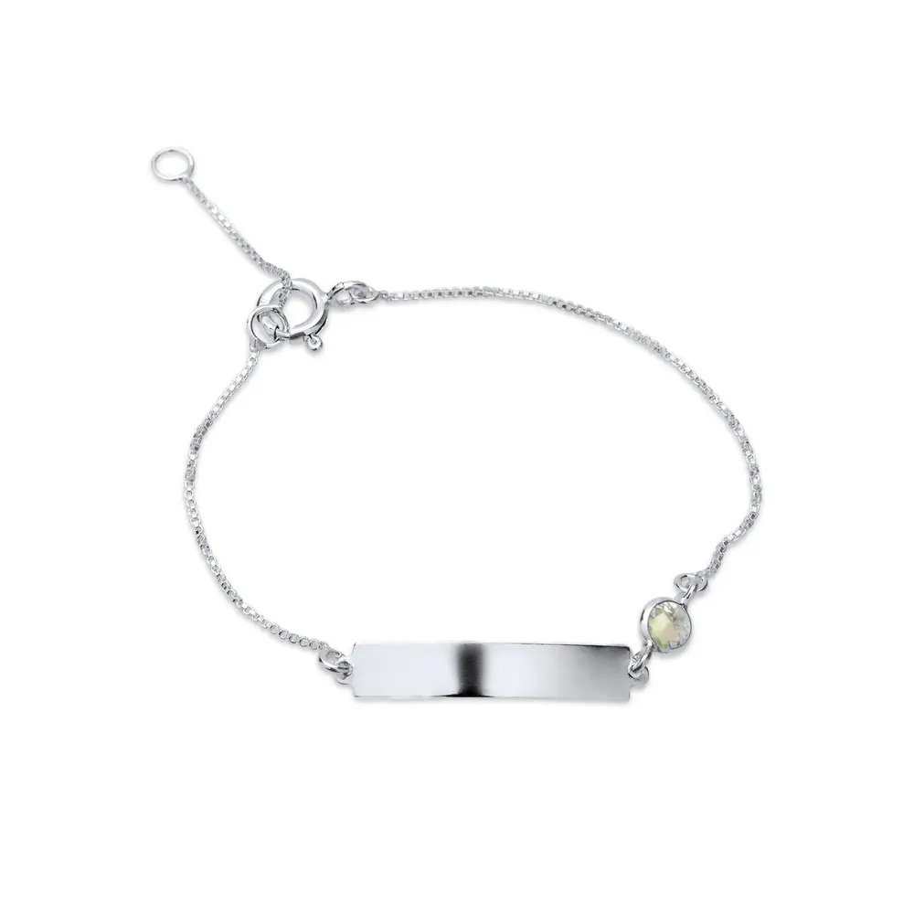 Pulseira Prata Infantil Placa Com 1 Pedra De Zircônia