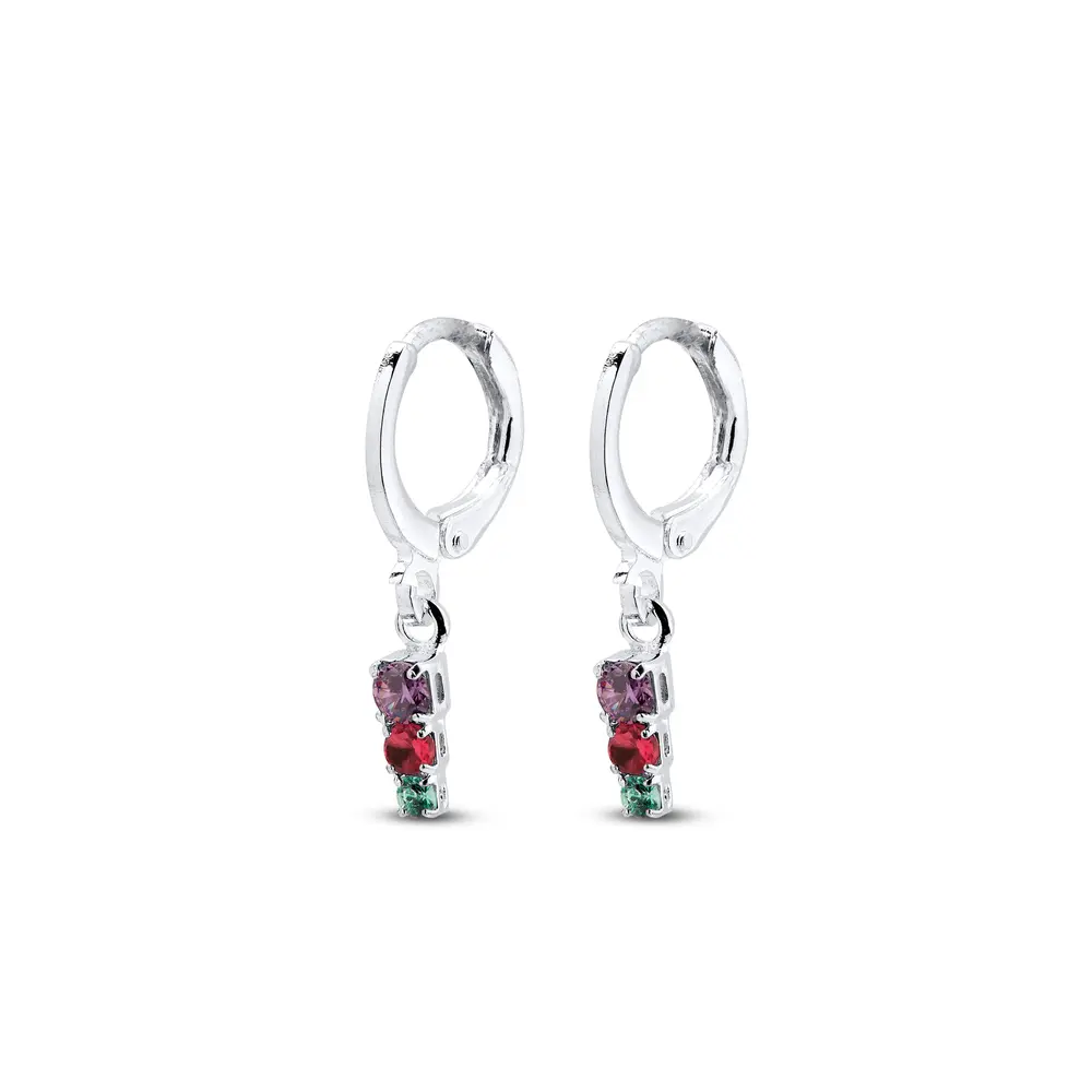 Brinco Prata Leve Argola Com Zircônia Pendurada