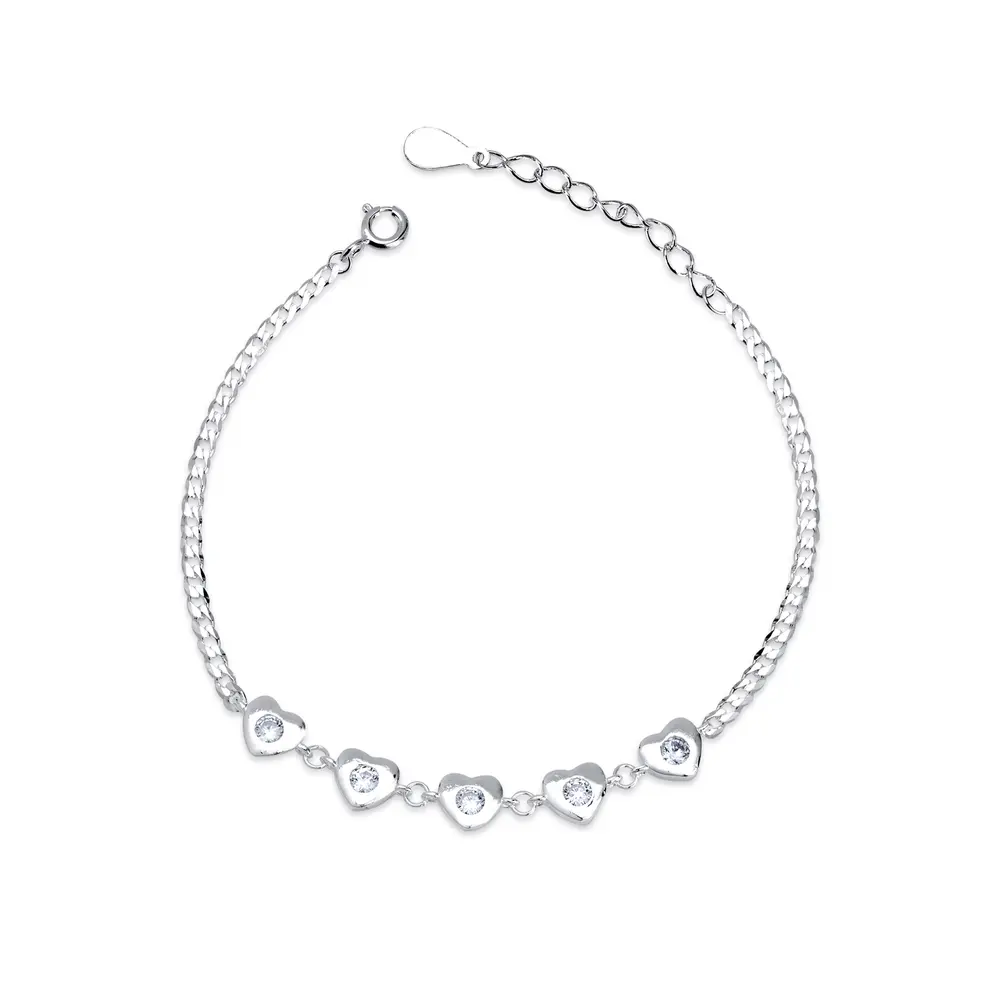 Pulseira Prata Coração Zircônia