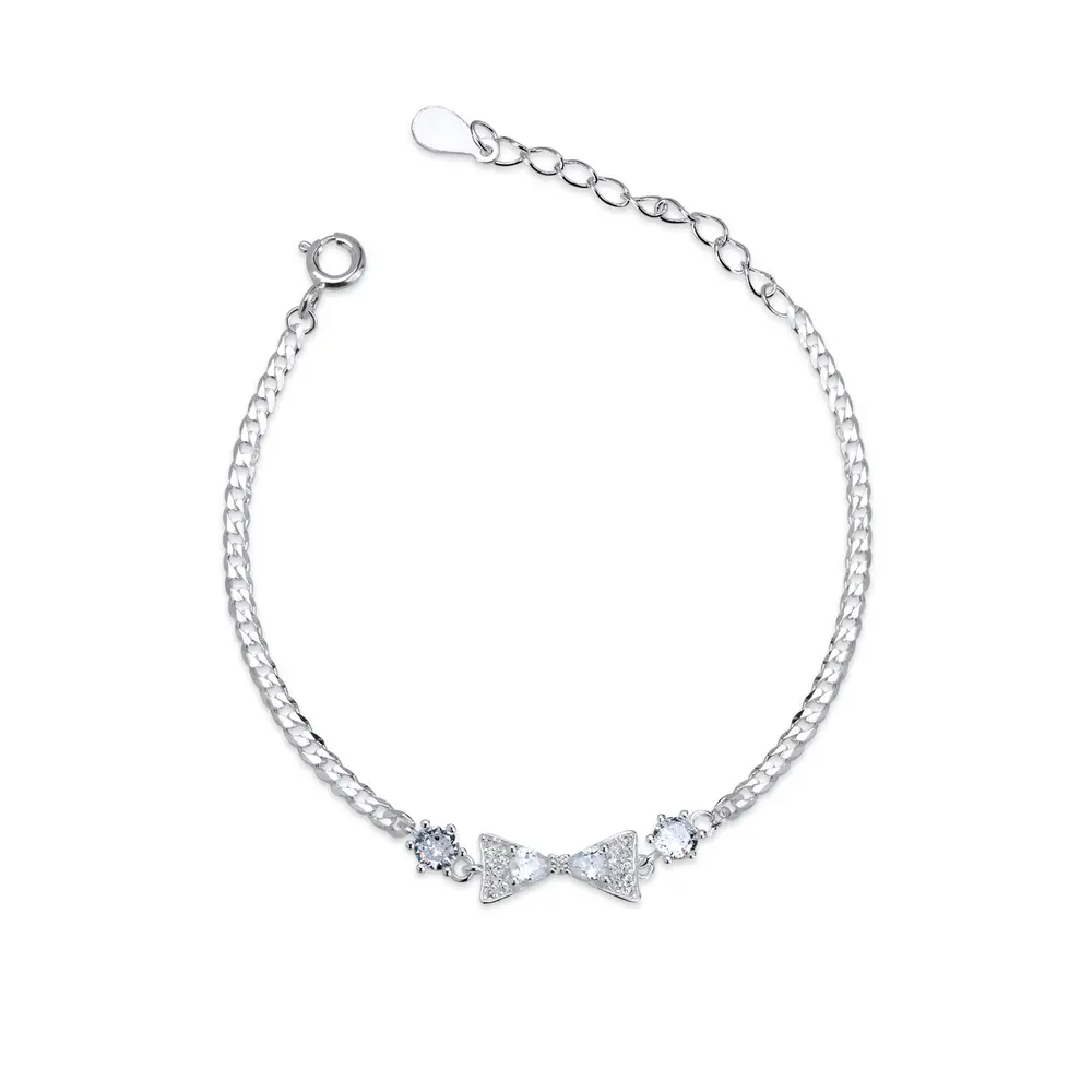 Pulseira Prata Zircônias Laço