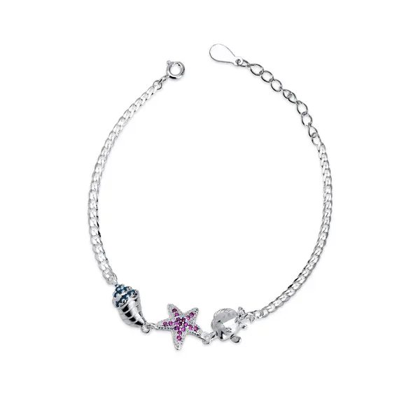 Pulseira Prata Concha, Estrela Do Mar Colorida