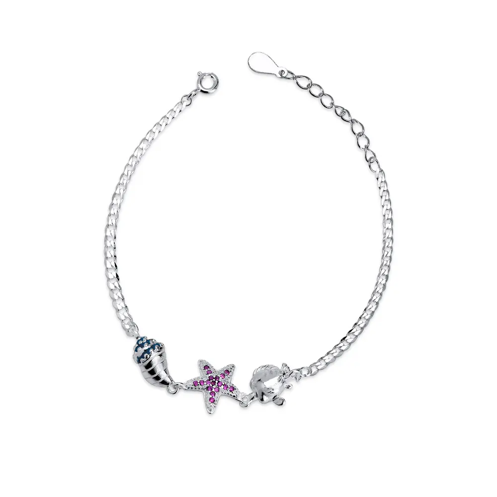 Pulseira Prata Concha, Estrela Do Mar Colorida