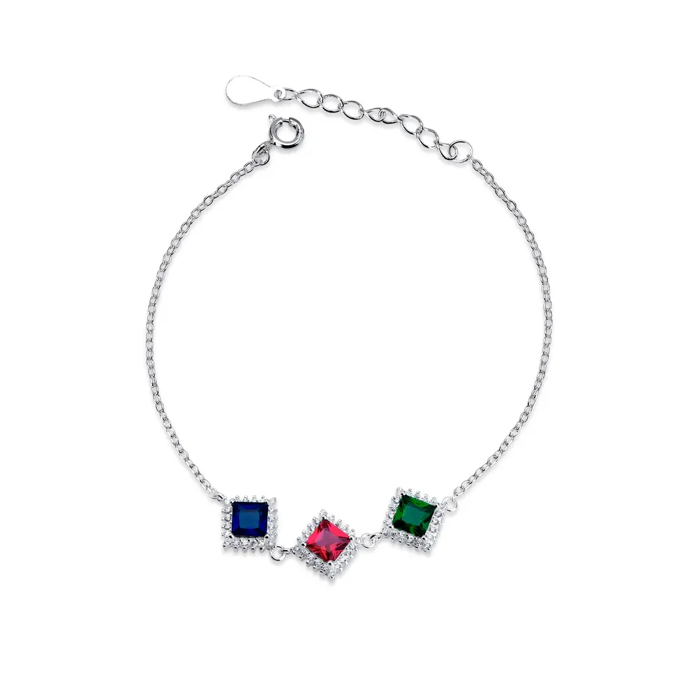 Pulseira Prata Zircônias Coloridas