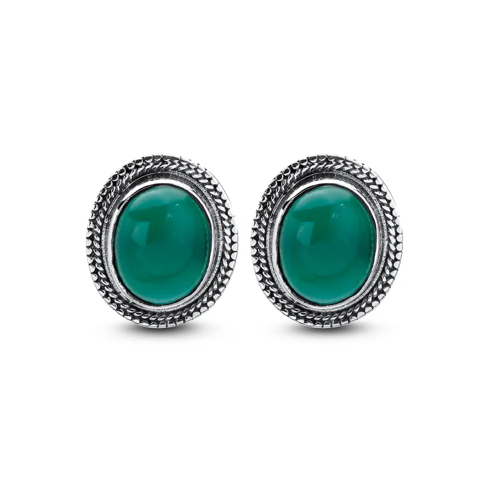 Brinco Prata Pedra Natural Agata Verde
