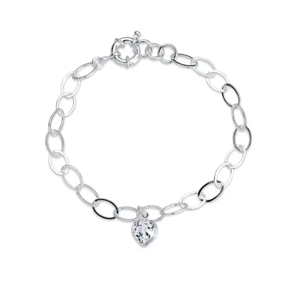 Pulseira Prata Leve Elos Coração Zircônia