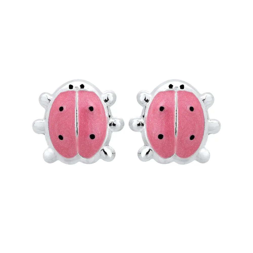 Brinco Prata Infantil Joaninha Esmaltado