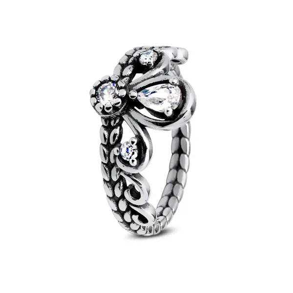 Anel Prata Envelhecido Coroa Zircônias