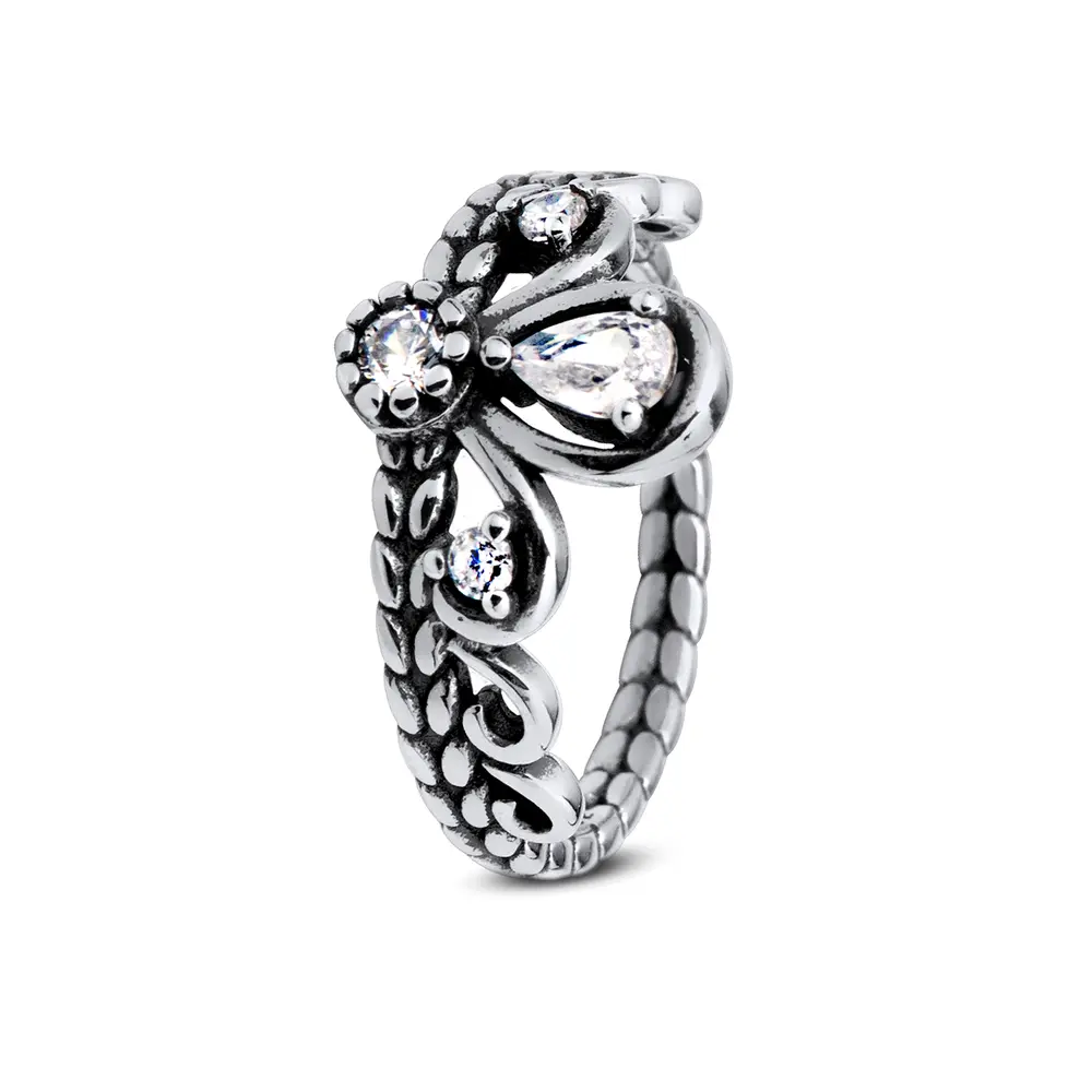 Anel Prata Envelhecido Coroa Zircônias