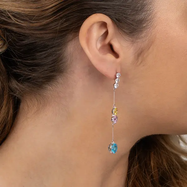 Brinco Banho De Rodio Zircônias Coloridas