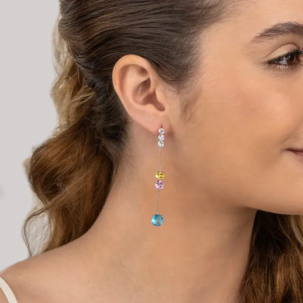 Brinco Banho De Rodio Zircônias Coloridas