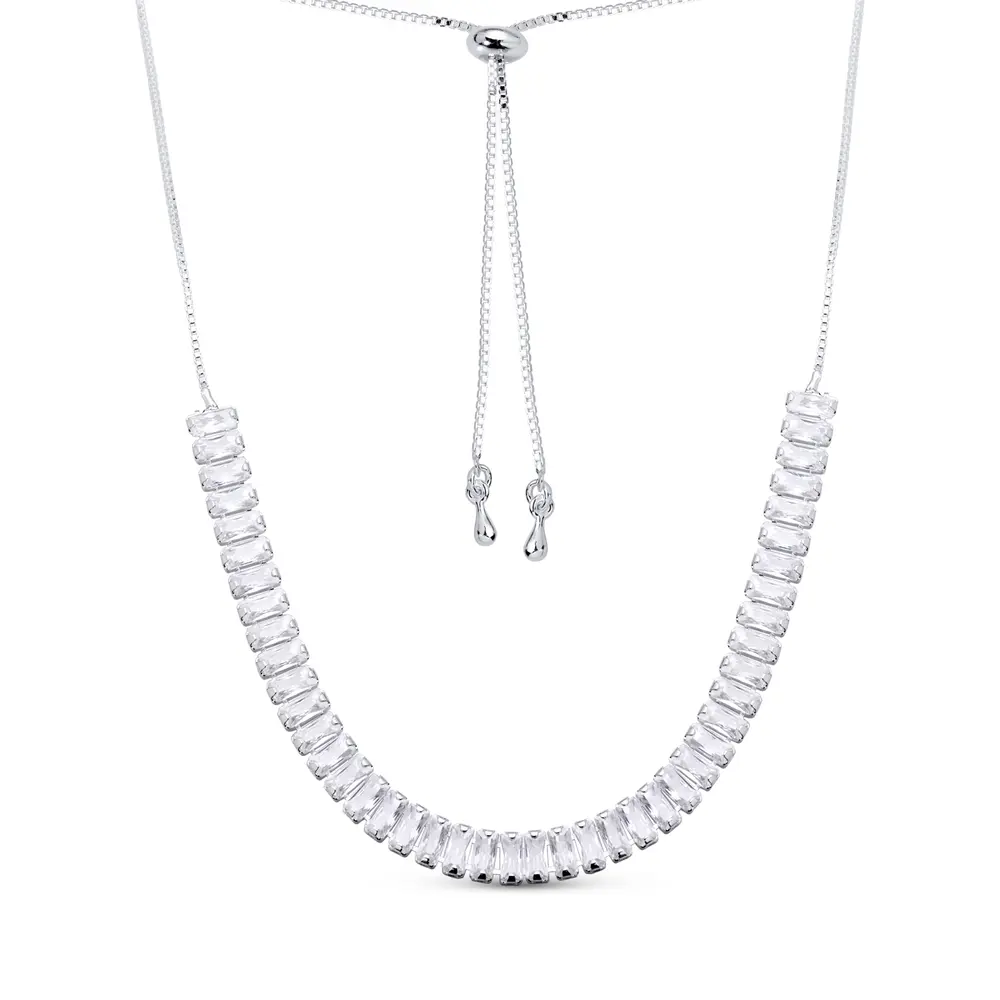 Choker Prata Leve Riviera Zircônias Brancas Retangular