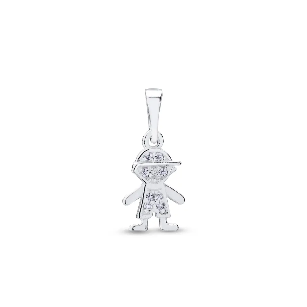 Pingente Prata Menino Com Zircônias