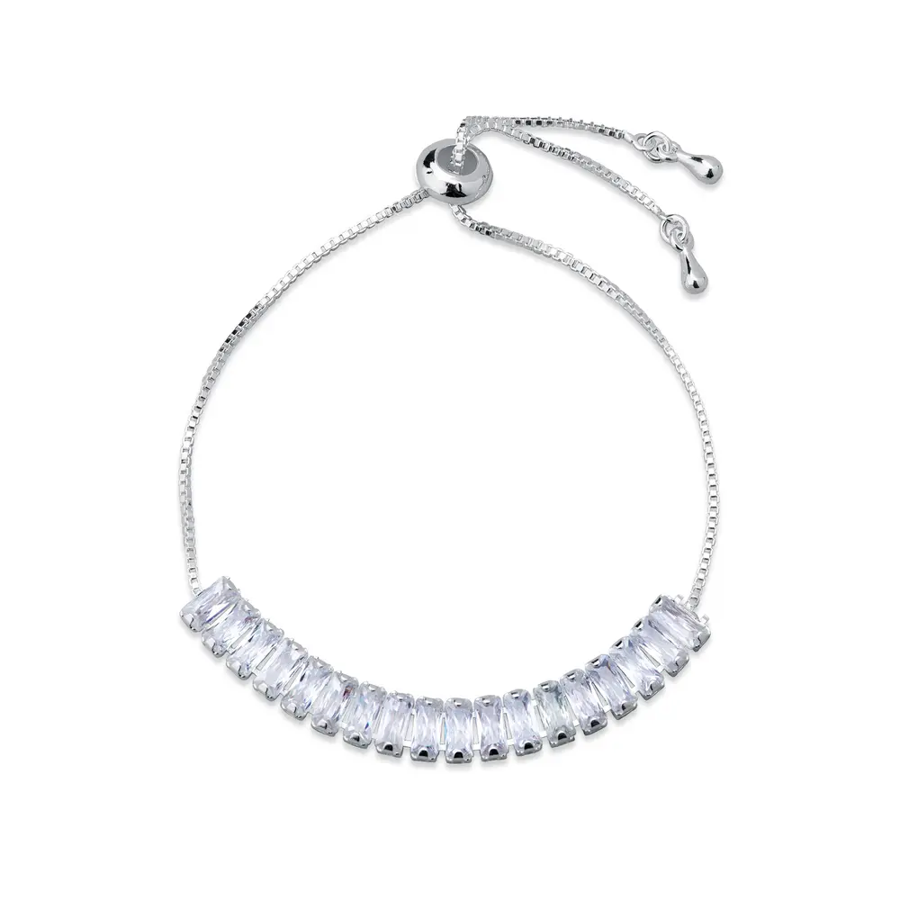 Pulseira Prata Leve Riviera Zircônias Brancas Retangular