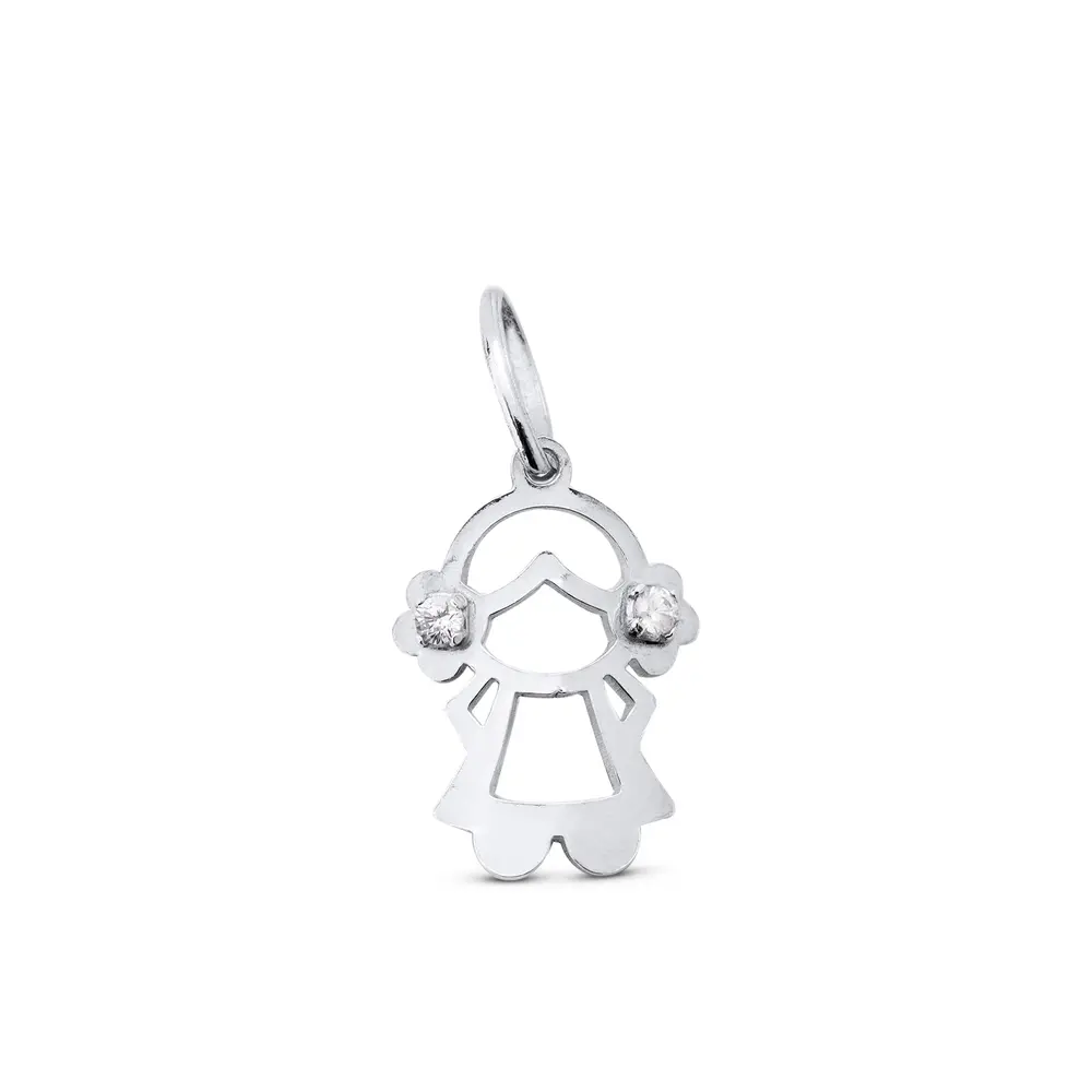Pingente Prata Menina Duas Zircônias