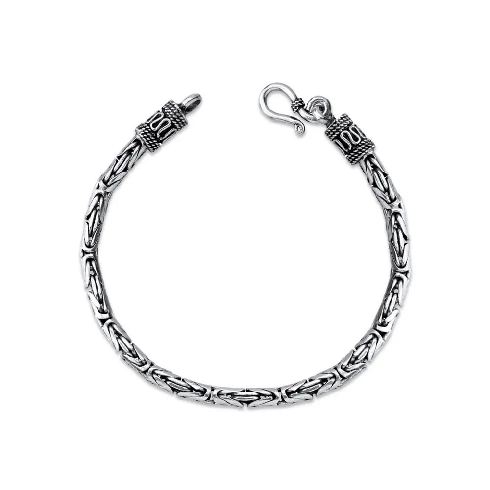 Pulseira Prata Bali Masculina Ponto Peruano 20cm 4mm