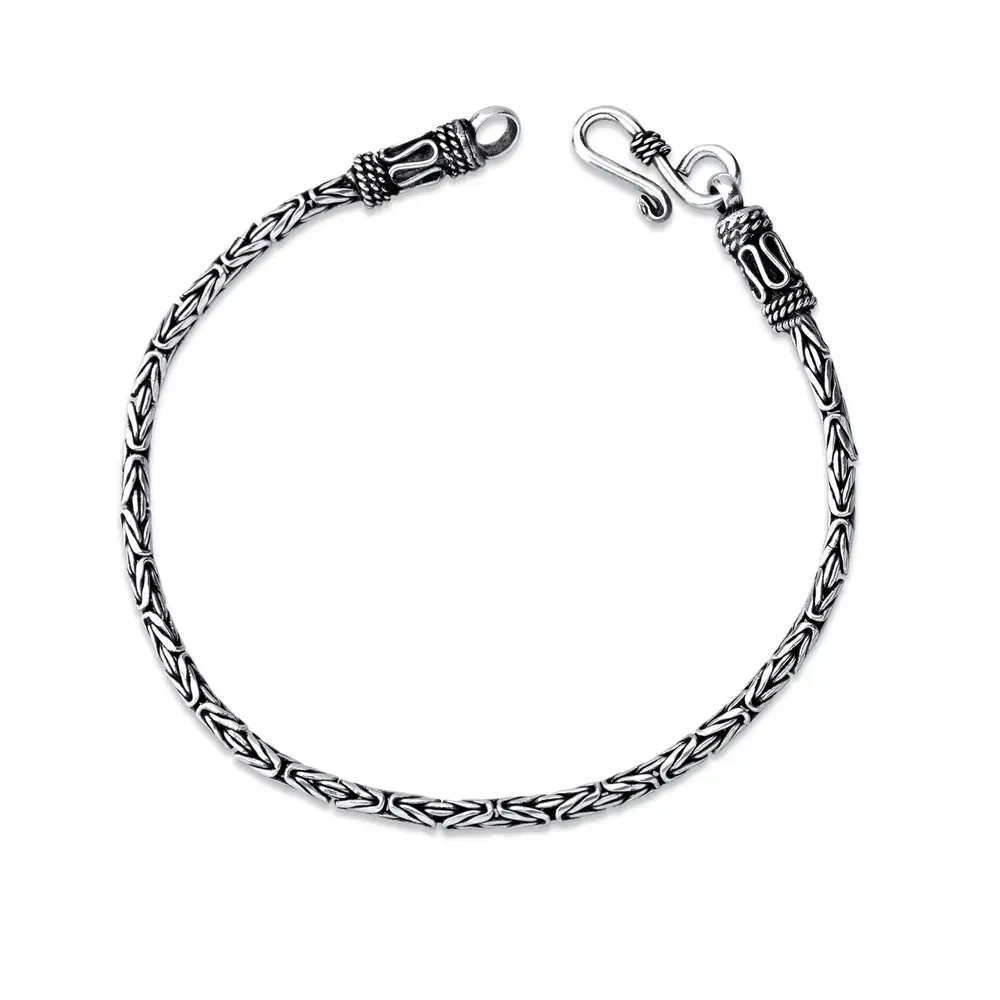 Pulseira Prata Bali Masculina Ponto Peruano 19cm 2mm