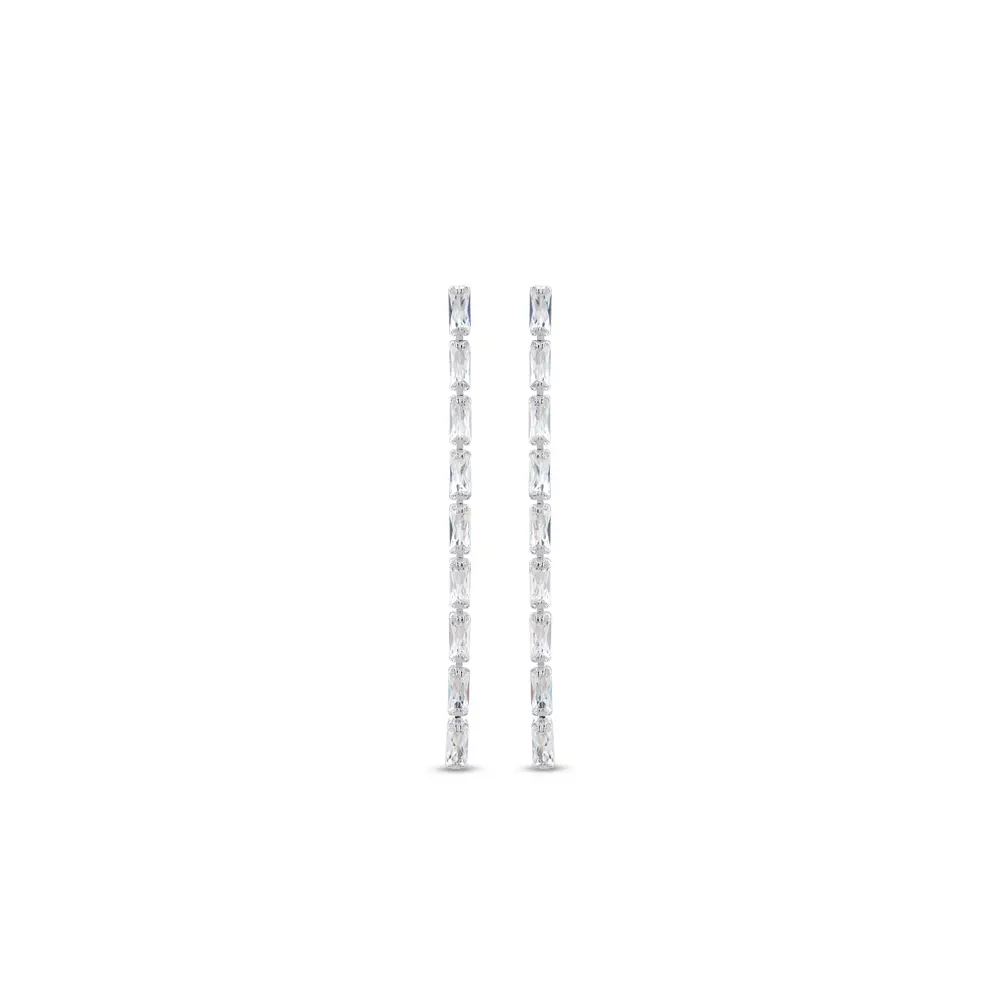 Brinco Prata Leve Cristal Branco Pendurado