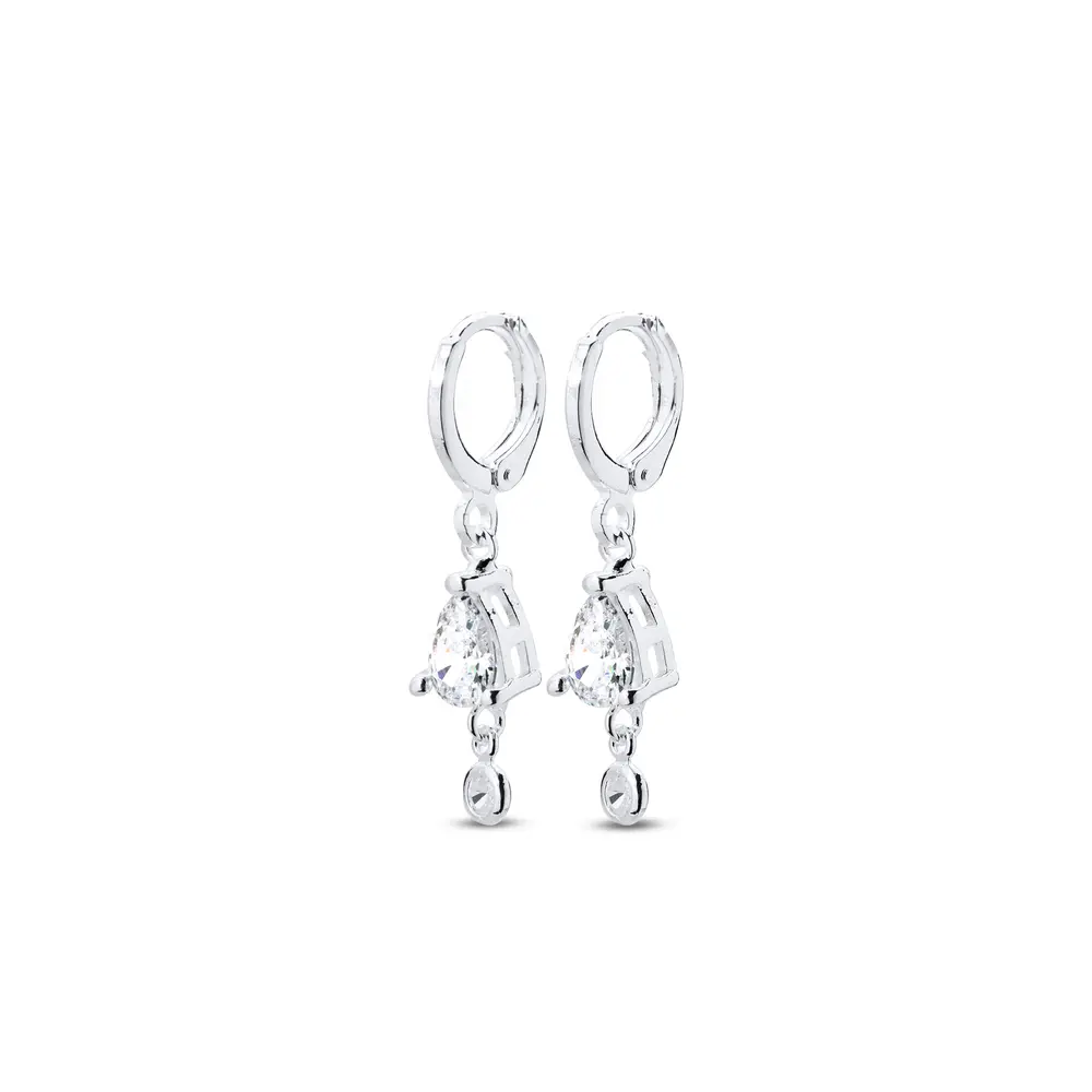 Brinco Prata Leve Argola Gota De Cristal Pendurada No Meio