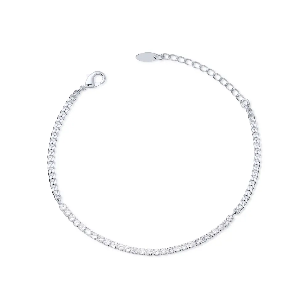 Pulseira Prata Leve Rivieira Com Malha
