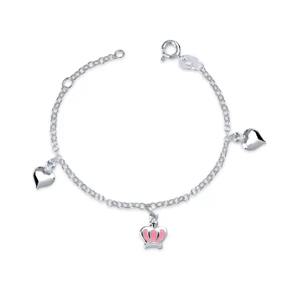 Pulseira Prata Infantil Pingente Coroa E Coração
