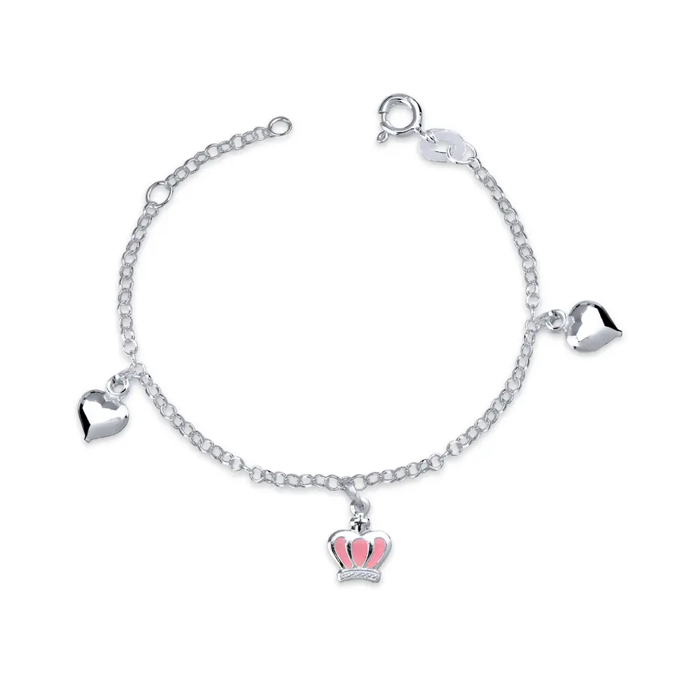 Pulseira Prata Infantil Pingente Coroa E Coração