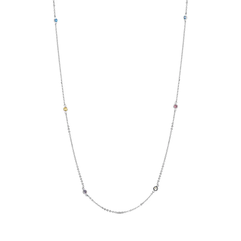 Colar Banho Rodio Cristal Quartzo