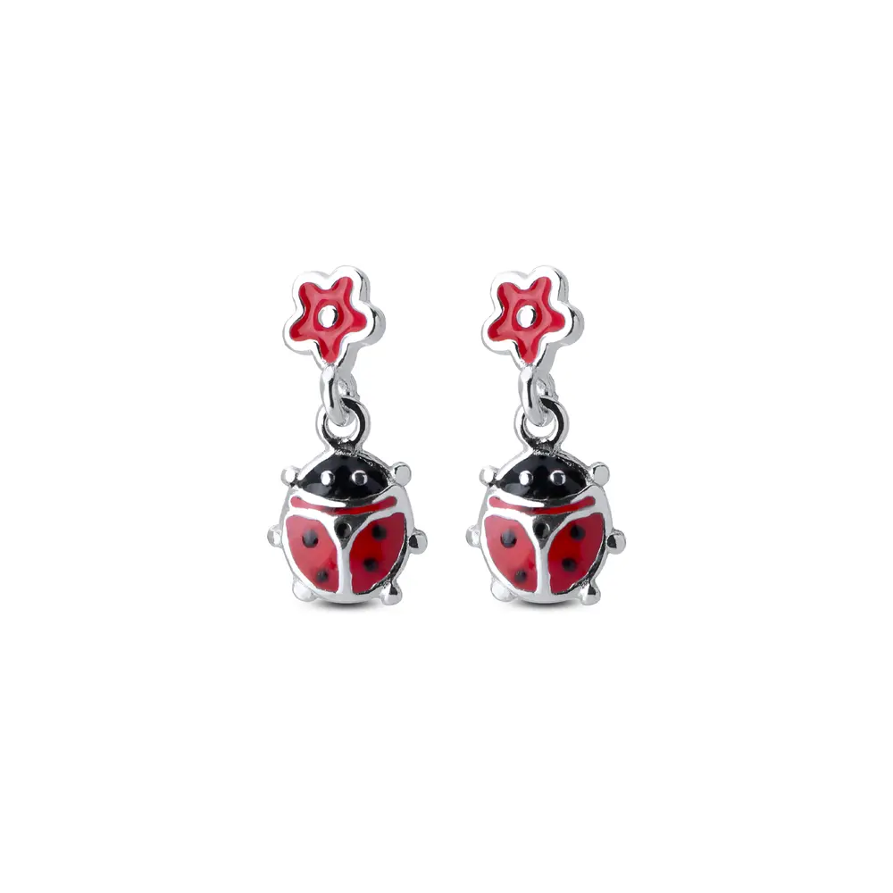 Brinco Prata Joaninha Esmaltado