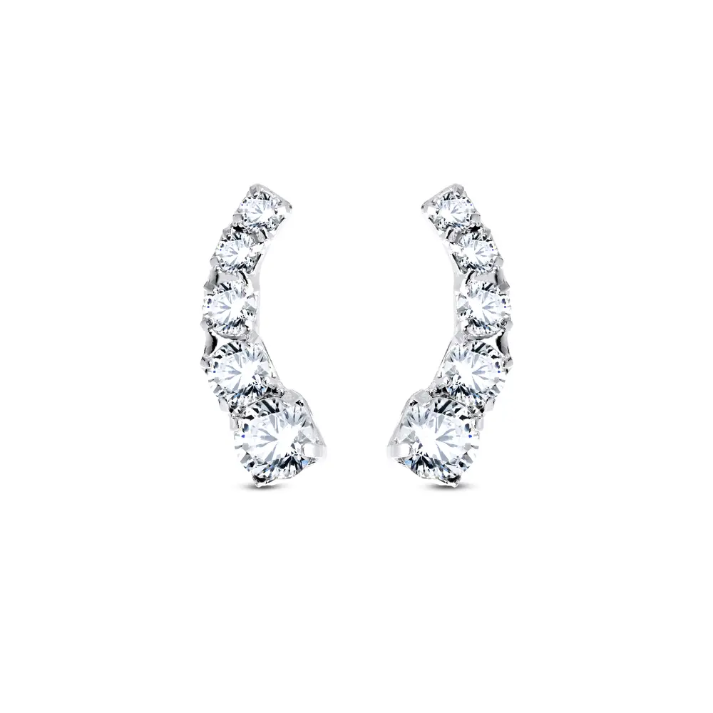 Brinco Prata Leve Ear Cuff Com Zircônias Brancas M