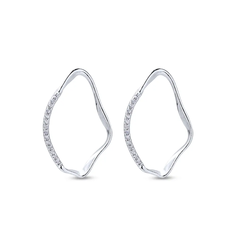 Brinco Prata Liso Com Zircônias