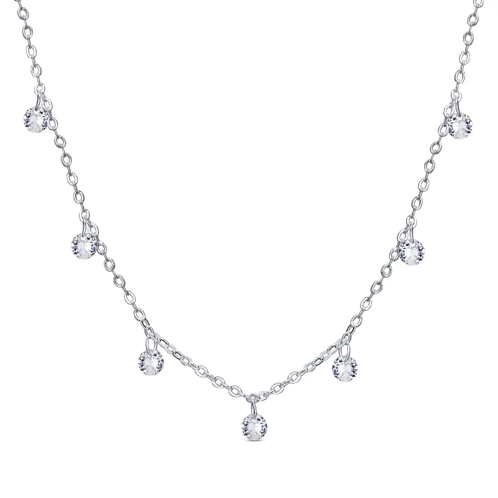 Choker Prata Leve Com Zircônias Brancas Penduradas