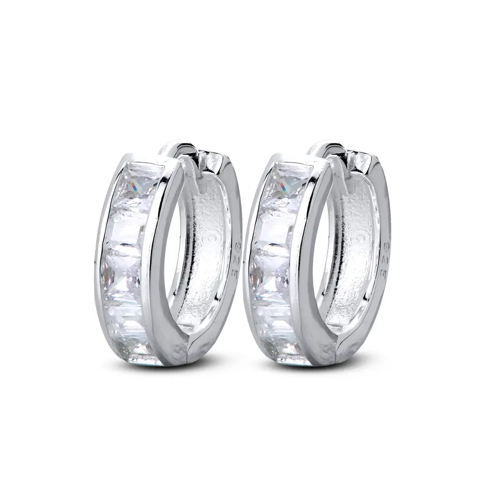 Brinco Prata Com Zircônias Argola Click