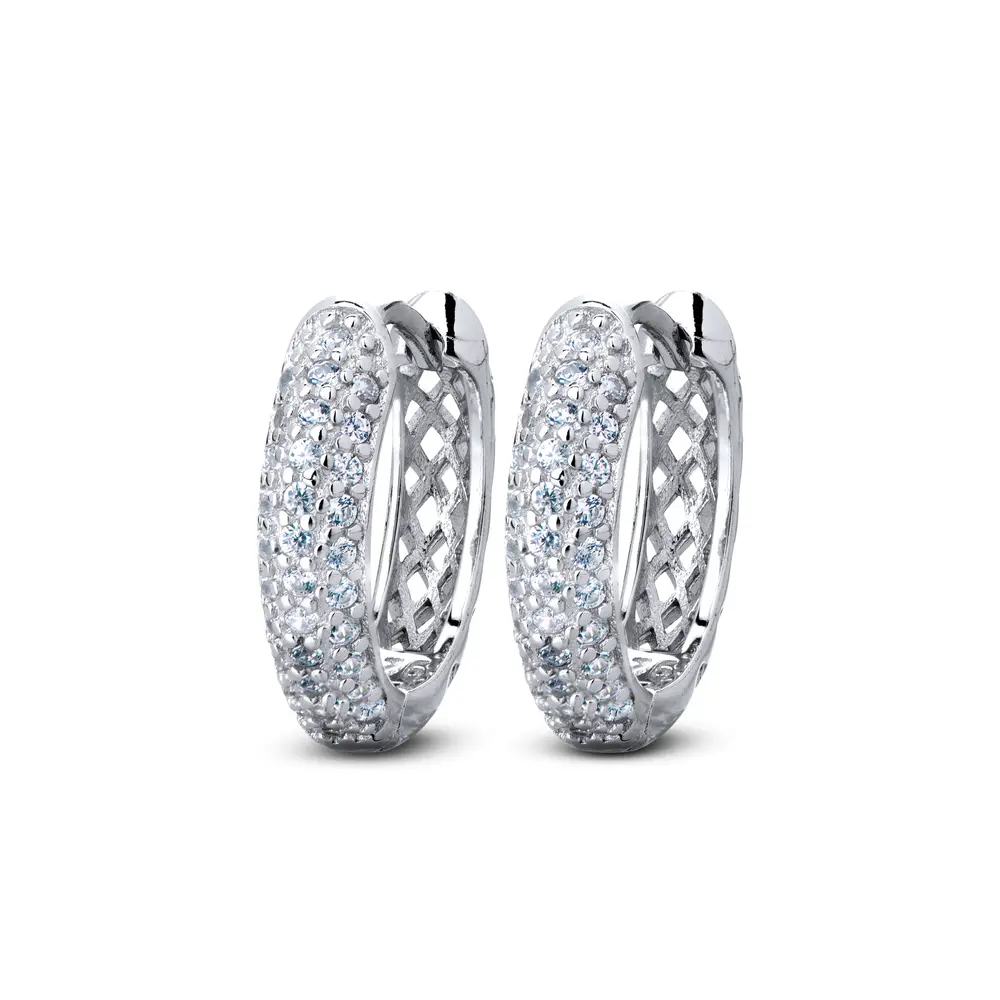 Brinco Prata Rodinada Com Zircônias Argola Click