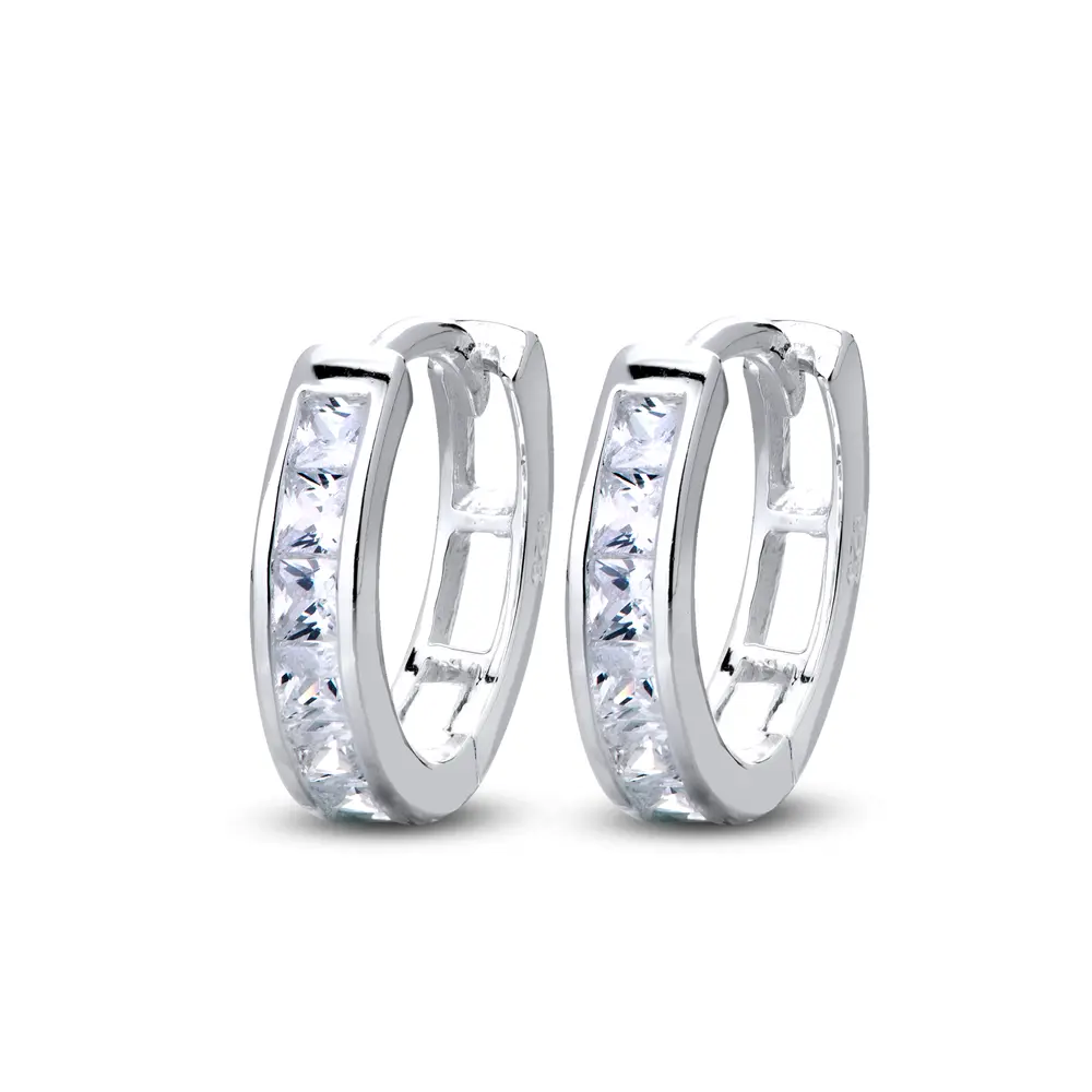 Brinco Prata Com Zircônias Argola Click
