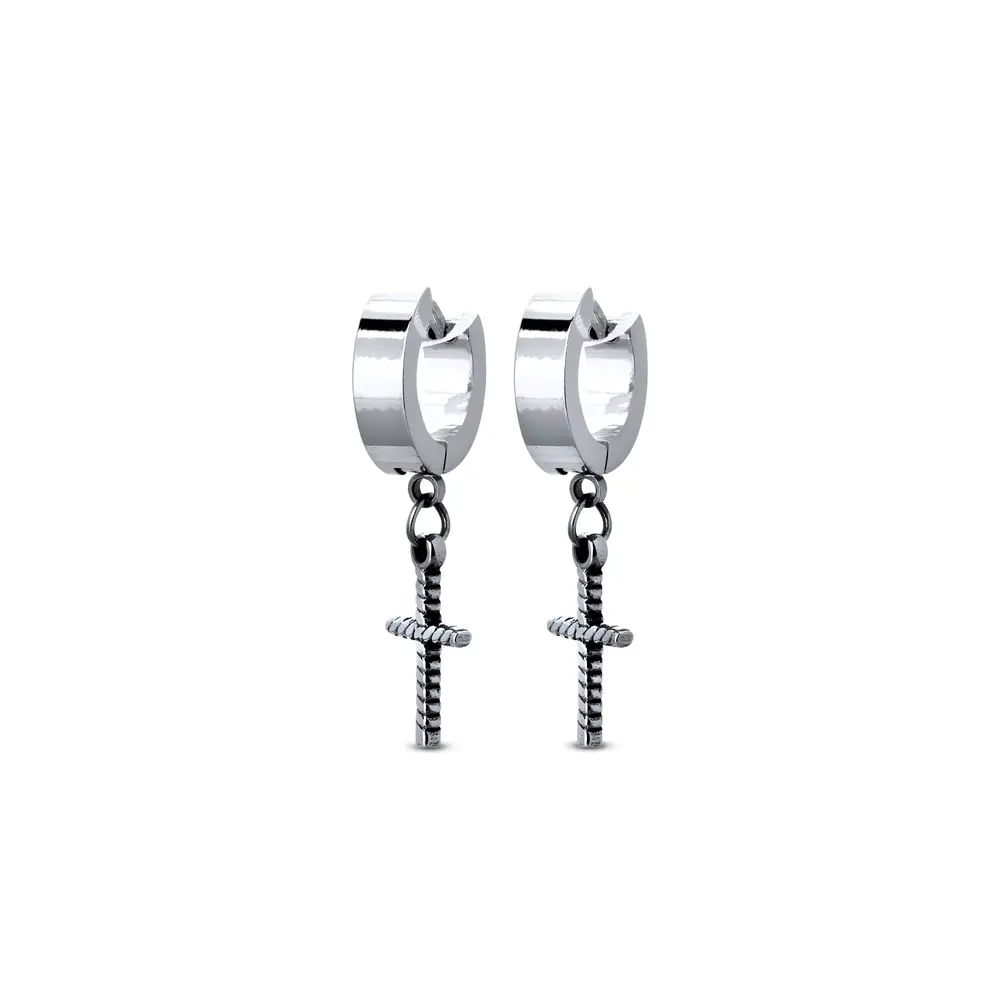 Brinco Aço Argola Click Com Cruz